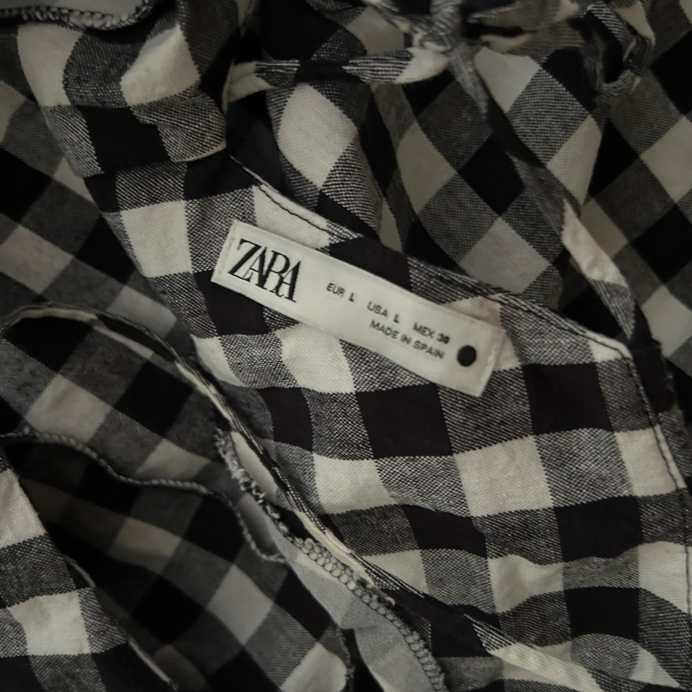 Zara Linen Blend Gingham Black and White Shift Dress Large - Picture 5 of 6